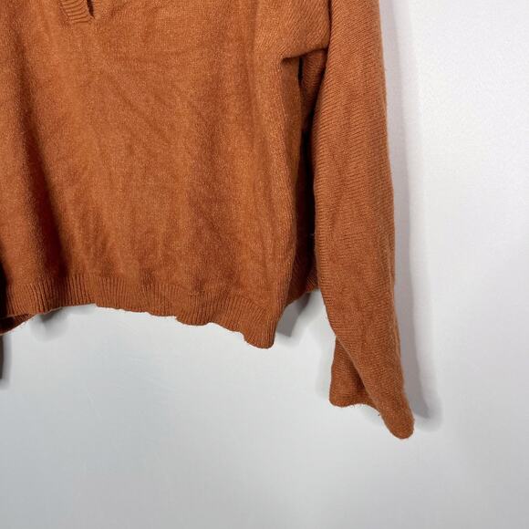 Poof Apparel Large L Rust Orange V Neck Collared Sweater Pullover Cotton Stretch - Picture 4 of 8